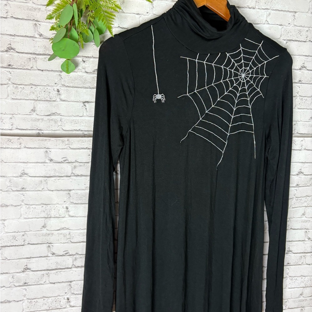 Vintage Joseph A Black Ruched Turtleneck Spider Tunic - Picture 4 of 8